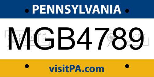 MGB4789 Pennsylvania License Plate