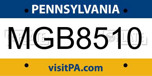 MGB8510 Pennsylvania License Plate