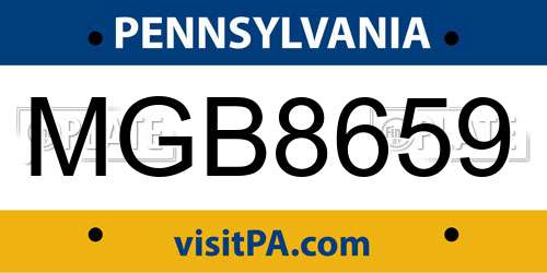 MGB8659 Pennsylvania License Plate