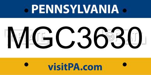 MGC3630 Pennsylvania License Plate
