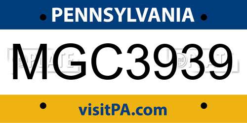 MGC3939 Pennsylvania License Plate