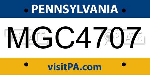 MGC4707 Pennsylvania License Plate