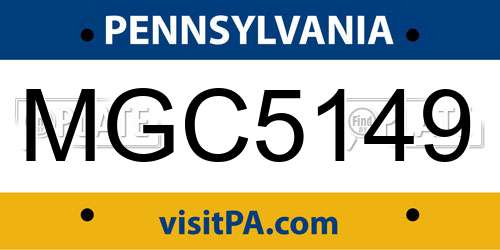 MGC5149 Pennsylvania License Plate