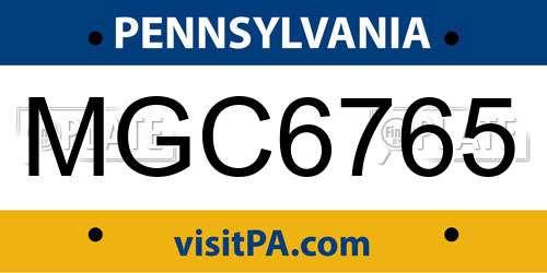 MGC6765 Pennsylvania License Plate