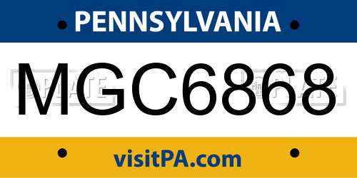 MGC6868 Pennsylvania License Plate