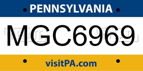 MGC6969 Pennsylvania License Plate
