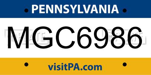 MGC6986 Pennsylvania License Plate