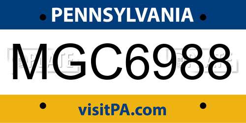 MGC6988 Pennsylvania License Plate
