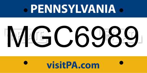MGC6989 Pennsylvania License Plate