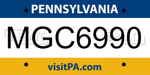 MGC6990 Pennsylvania License Plate