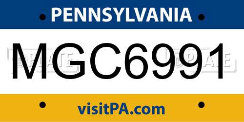 MGC6991 Pennsylvania License Plate