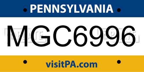MGC6996 Pennsylvania License Plate