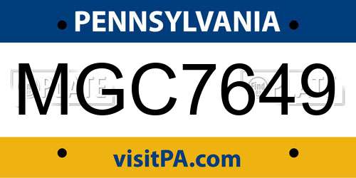 MGC7649 Pennsylvania License Plate