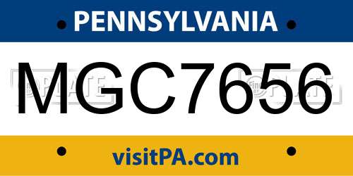 MGC7656 Pennsylvania License Plate
