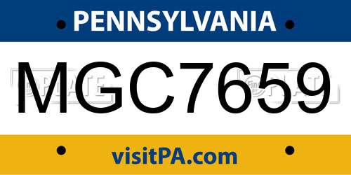 MGC7659 Pennsylvania License Plate