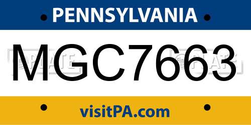 MGC7663 Pennsylvania License Plate