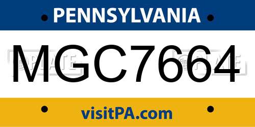 MGC7664 Pennsylvania License Plate