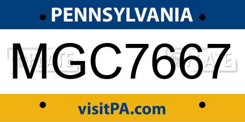 MGC7667 Pennsylvania License Plate