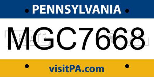 MGC7668 Pennsylvania License Plate