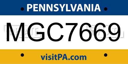 MGC7669 Pennsylvania License Plate