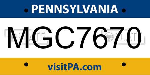 MGC7670 Pennsylvania License Plate
