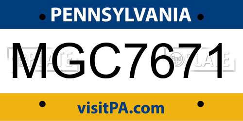 MGC7671 Pennsylvania License Plate
