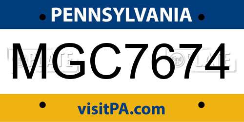 MGC7674 Pennsylvania License Plate