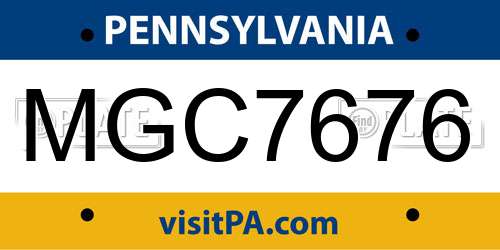 MGC7676 Pennsylvania License Plate