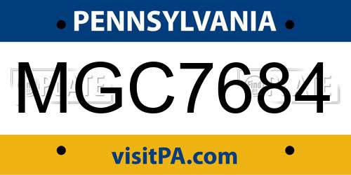 MGC7684 Pennsylvania License Plate