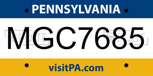 MGC7685 Pennsylvania License Plate
