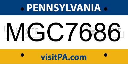 MGC7686 Pennsylvania License Plate