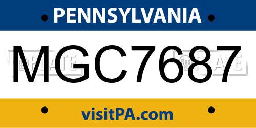 MGC7687 Pennsylvania License Plate