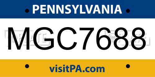 MGC7688 Pennsylvania License Plate