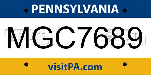 MGC7689 Pennsylvania License Plate
