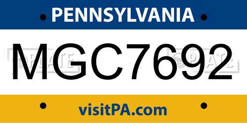 MGC7692 Pennsylvania License Plate