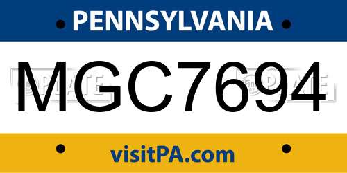 MGC7694 Pennsylvania License Plate