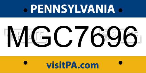MGC7696 Pennsylvania License Plate