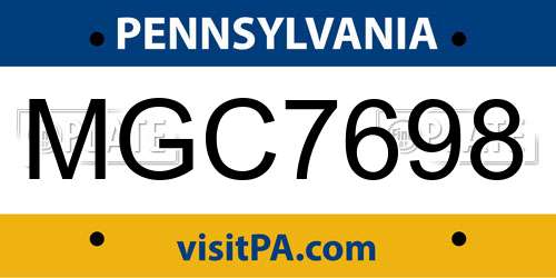 MGC7698 Pennsylvania License Plate