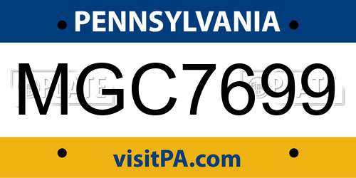 MGC7699 Pennsylvania License Plate