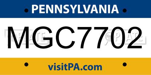MGC7702 Pennsylvania License Plate