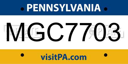 MGC7703 Pennsylvania License Plate