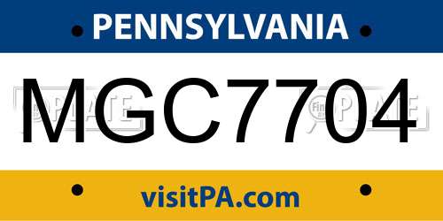 MGC7704 Pennsylvania License Plate