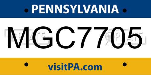 MGC7705 Pennsylvania License Plate