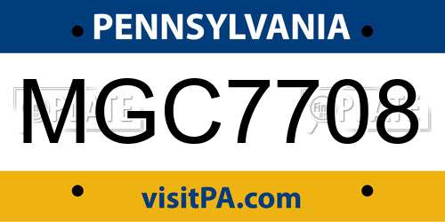 MGC7708 Pennsylvania License Plate