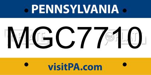 MGC7710 Pennsylvania License Plate
