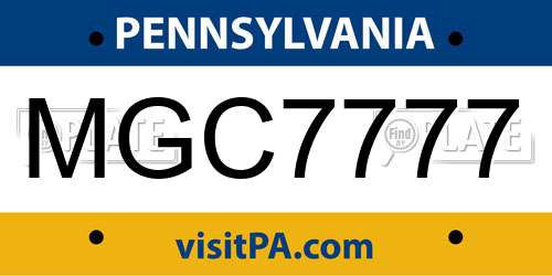 MGC7777 Pennsylvania License Plate