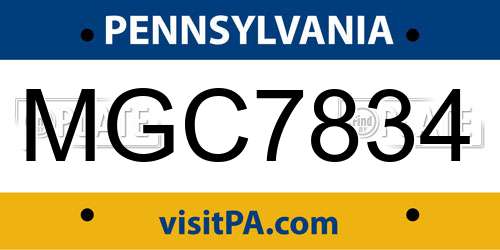 MGC7834 Pennsylvania License Plate