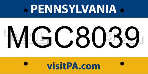 MGC8039 Pennsylvania License Plate