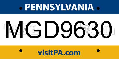 MGD9630 Pennsylvania License Plate