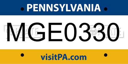 MGE0330 Pennsylvania License Plate